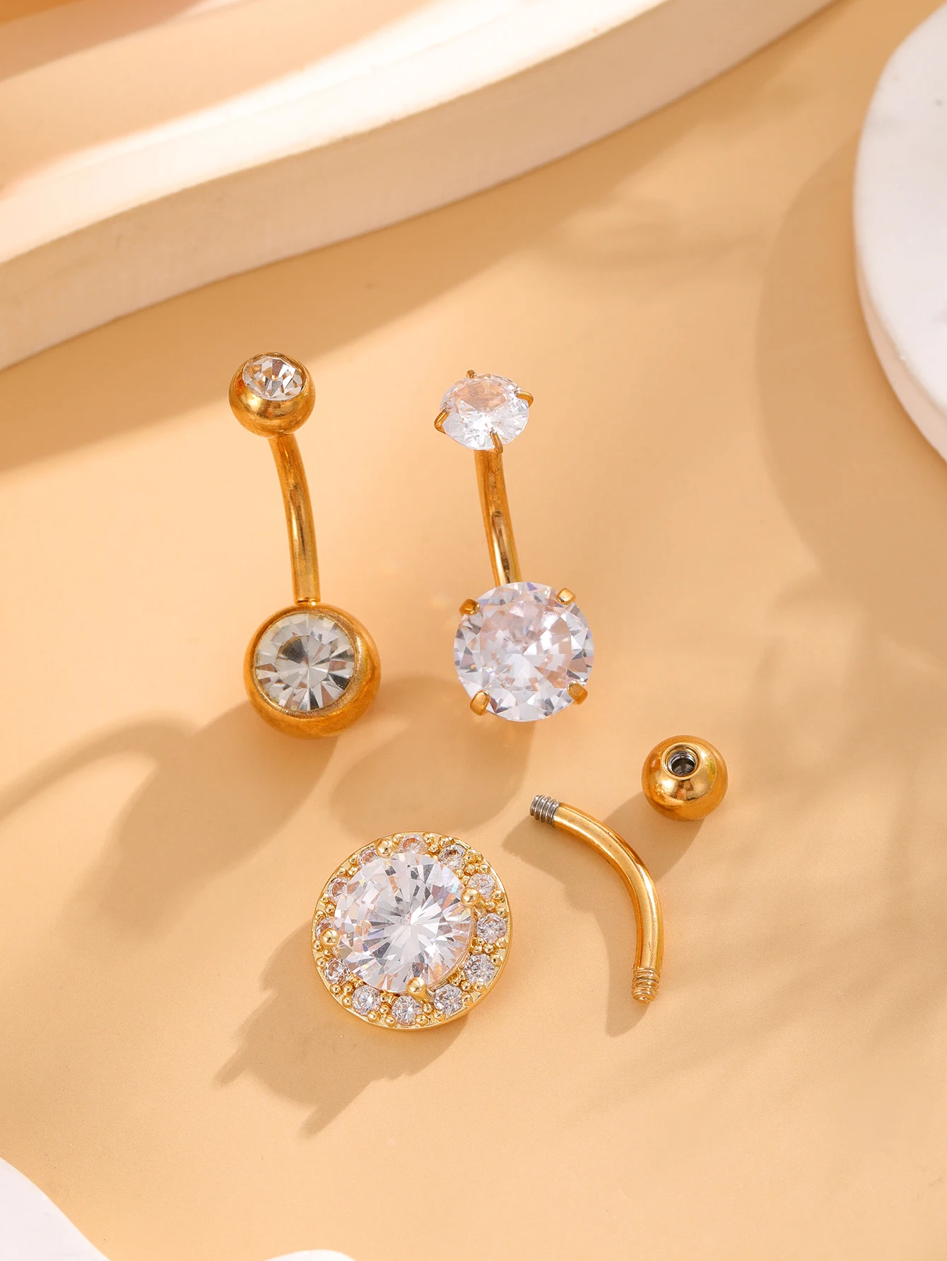 3er-Set gemischte Bauchnabelringe mit Herz- und Sternanhängern, 14G Edelstahl, gebogene Zirkonia-Bauchnabelpiercings, Nombril Nabelring – Detail 18