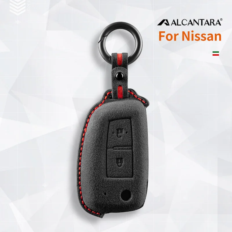 

Alcantara Car Key Case Cover Holder Key Shell Buckle For Nissan Juke Xtrail Sunny Cefiro A32 Qashqai J11 2Buttons Keychain