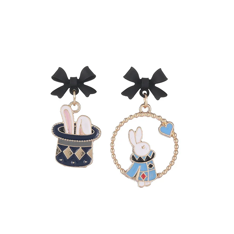 S925 Needle Cartoon Funny Magic Rabbit Drop Earrings Cute Alice In