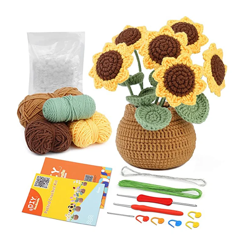 Crochet Kit for Beginners, Potted Daisy Knitting Kits, Crochet Starter Kit  with Step-by-Step Video and Instruction Tutorials - AliExpress