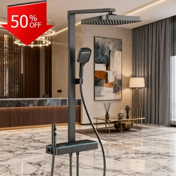 ระบบฝักบัวอาบน้ำสีดำ Bіla Piano แบบไม่มีก๊อกผสม อุปกรณ์ห้องน้ำอัจฉริยะ หัวฝักบัวอาบน้ำ ระบบควบคุมอุณหภูมิ Ado ฝักบัวอาบน้ำ 1