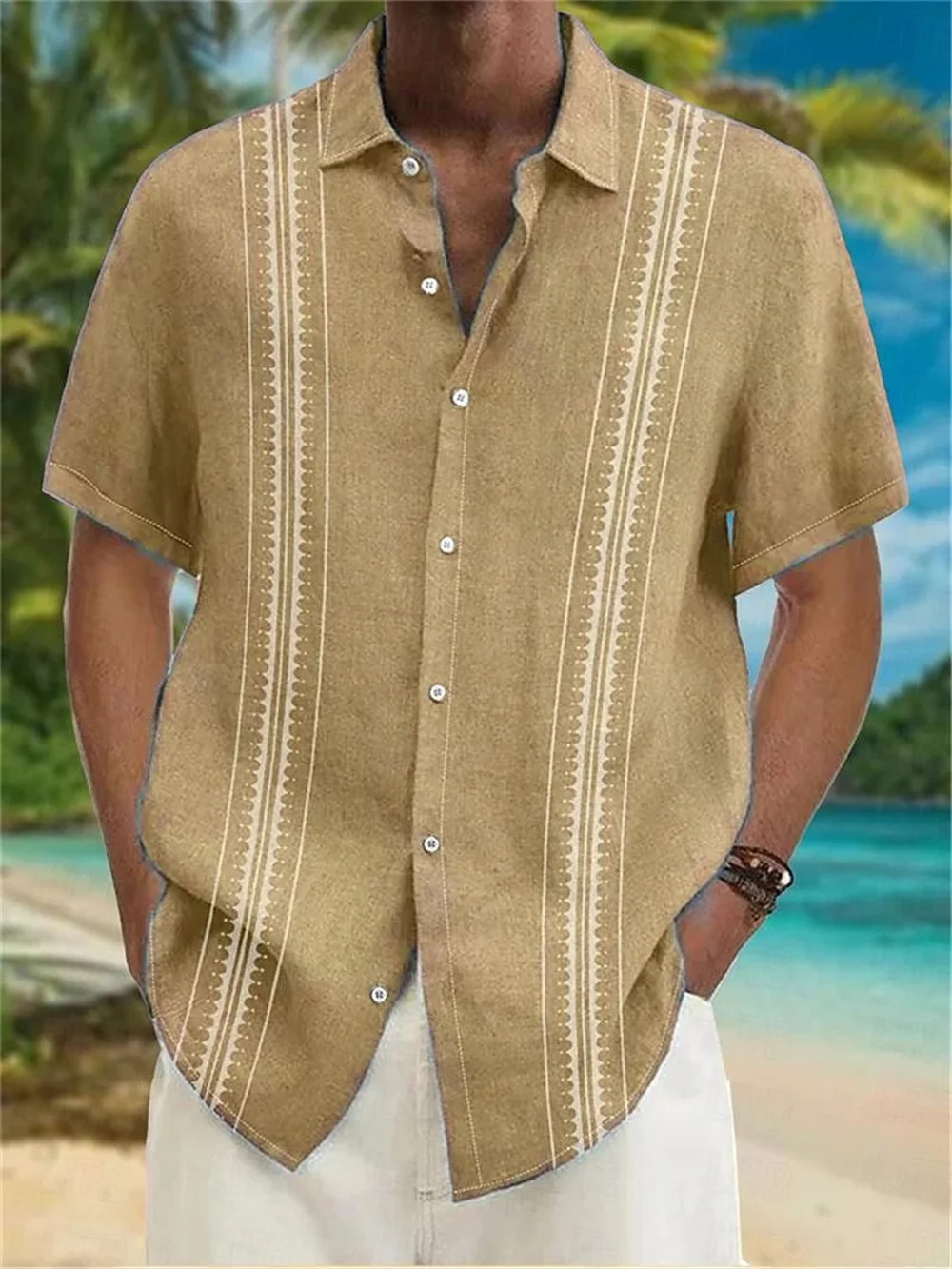 Men's shirt, new summer 3D printed lines, short sleeved lapel button up shirt, fashionable Hawaiian vacation casual clothing 4