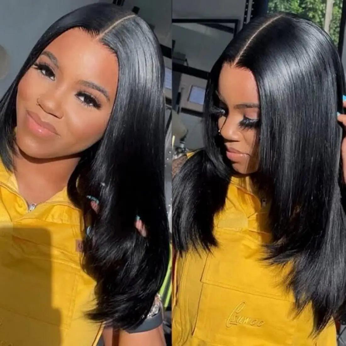 Straight Lace Front Human Wigs Layered Cut Brazilian Hair For Black Women Pre Plucked with Baby Hair 180% Density Natural Black