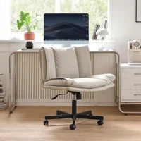 Criss Cross Chair with Wheels, Armless Cross Legged Office Chair, Comfy PU-Leather Desk Chair, Modern Swivel Height Adjus 1