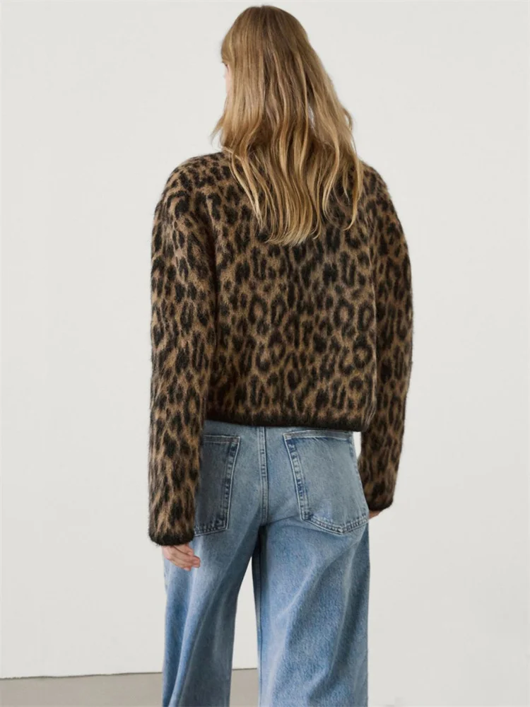 Suéter tipo cárdigan de leopardo para mujer, con estampado de moda en contraste, holgado, de manga larga, para ir al trabajo, cárdigan de otoño para mujer