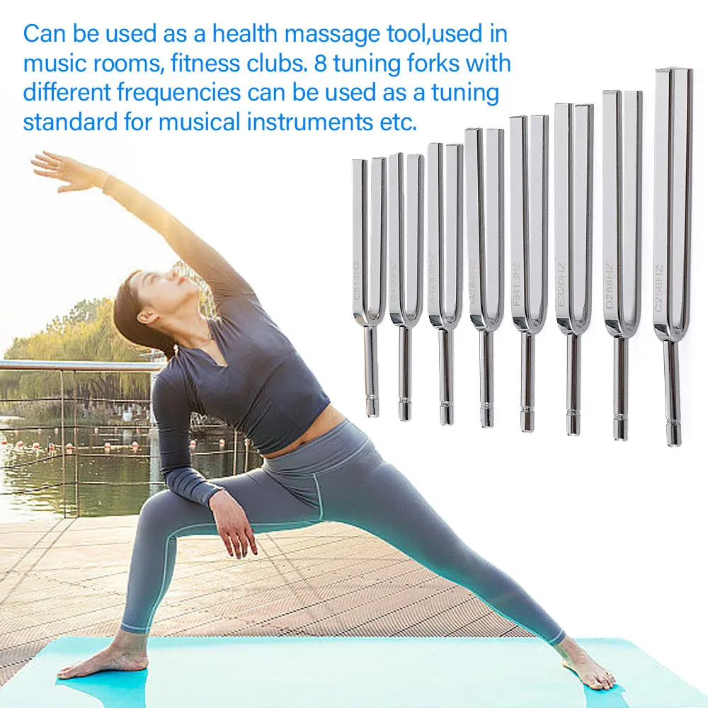 8Pcs 256-512HZ Steel Tuning Fork Set Health Physics Vibration Medical Diagnostic + Mallet Vibration Healing Therapy Medical Tool 4