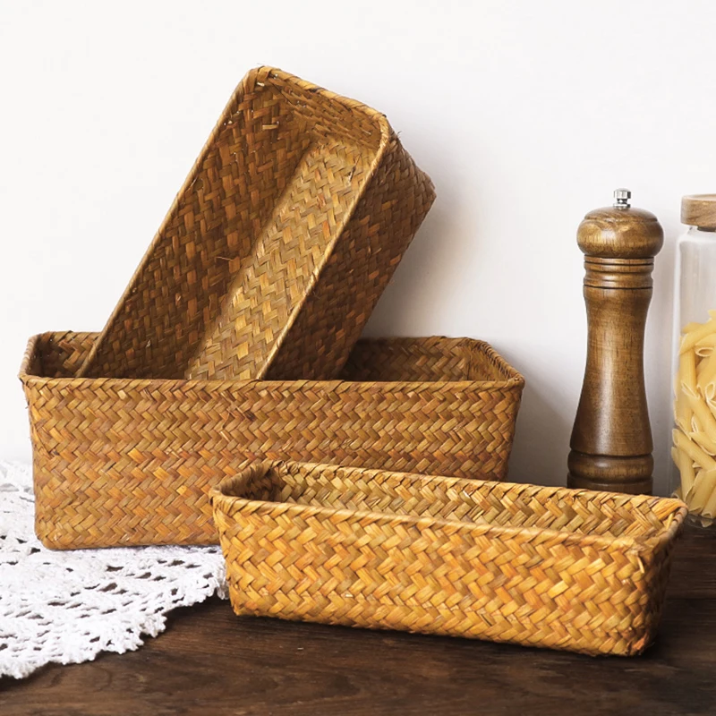 Woven Seagrass Wicker Storage Basket Rectangular Straw Rattan Basket Multipurpose Fruit Cosmetic Sundries Storage Organizer 1 Woven Seagrass Wicker Storage Basket Rectangular Straw Rattan Basket Multipurpose Fruit Cosmetic Sundries Storage Organizer 1