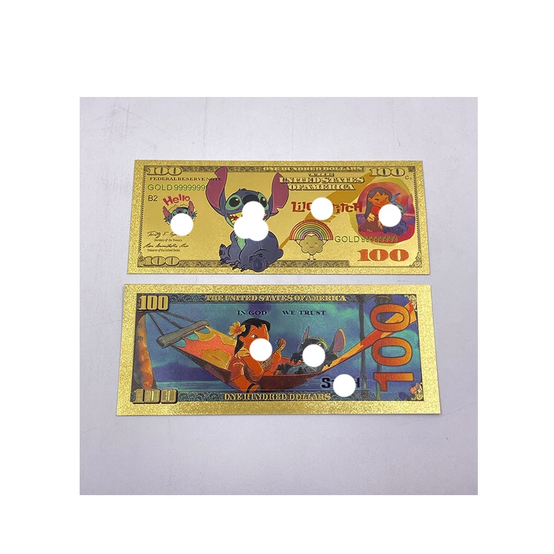 

New anime Lilo gold plated banknote Cute cartoon commemorative cards for kids birthday gifts