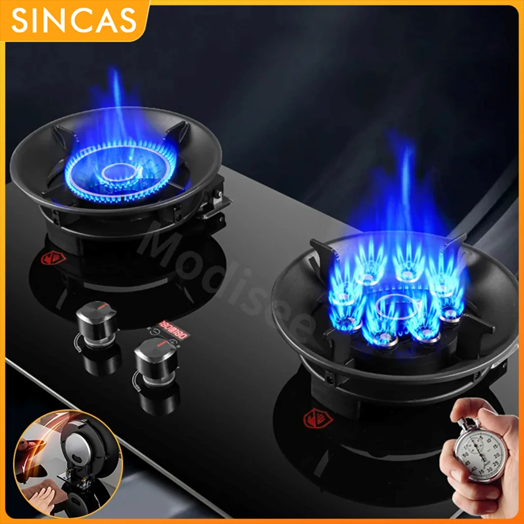 Home Kitchen 4.8KW Gas Cooktop Stove Embedded Fierce Fire Stove Timer Function Flip Gas Cooker Energy-Saving High Efficiency 2