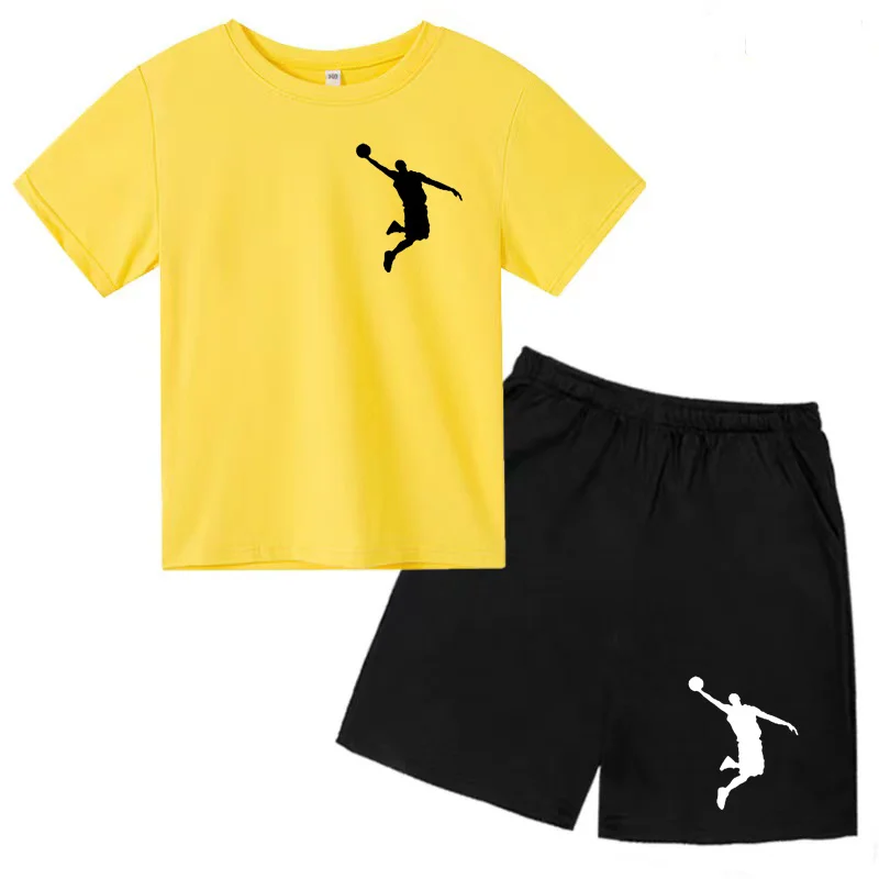 Summer Children's Sports Set Men's and Women's Sports T-shirt Short Sleeve Shorts Leisure Set Gift Preferred 3-13 Years Old 2