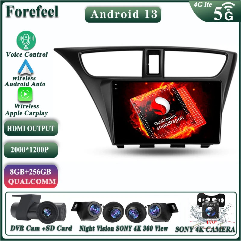 

Android 13 NO 2 DIN DVD Dash Cam Player For Honda Civic 9 FK FB 2012-2017 GPS Multimedia Car HDR Radio Navigation Stereo DVD