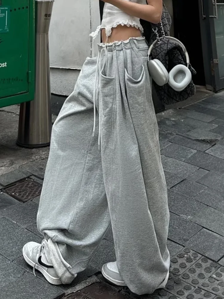 American Design ey Wide Leg Sweatpants Women's Loose Slimming Casual Sports Long Trousers Trendy High Waist Straight Leg