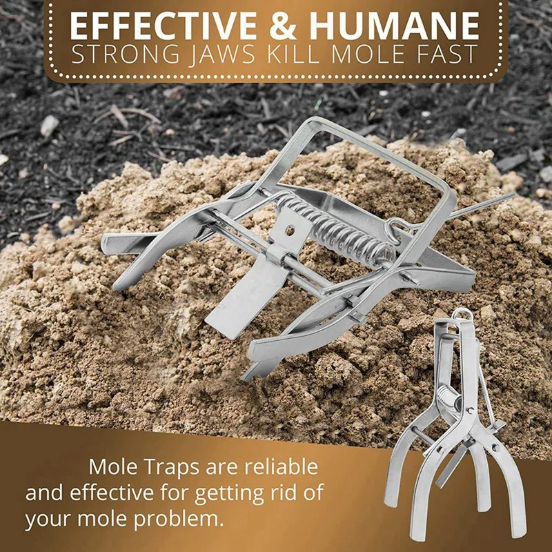 2 Pack Mole Trap, Mole Traps That Kill Best,Mole Killer Easy to Set, Mole  Traps for Lawns,Mole Traps Scissor Metal Gopher Trap Large (Silver)