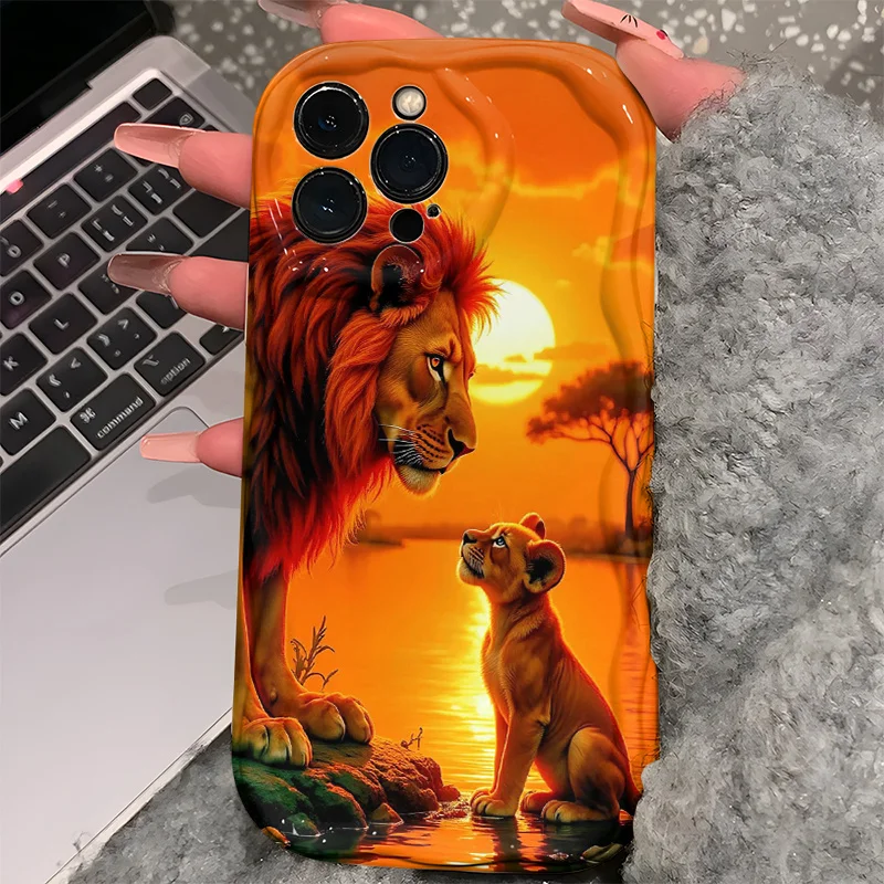 Lion King and Cub 3D Wave Soft TPU Phone Case Cover