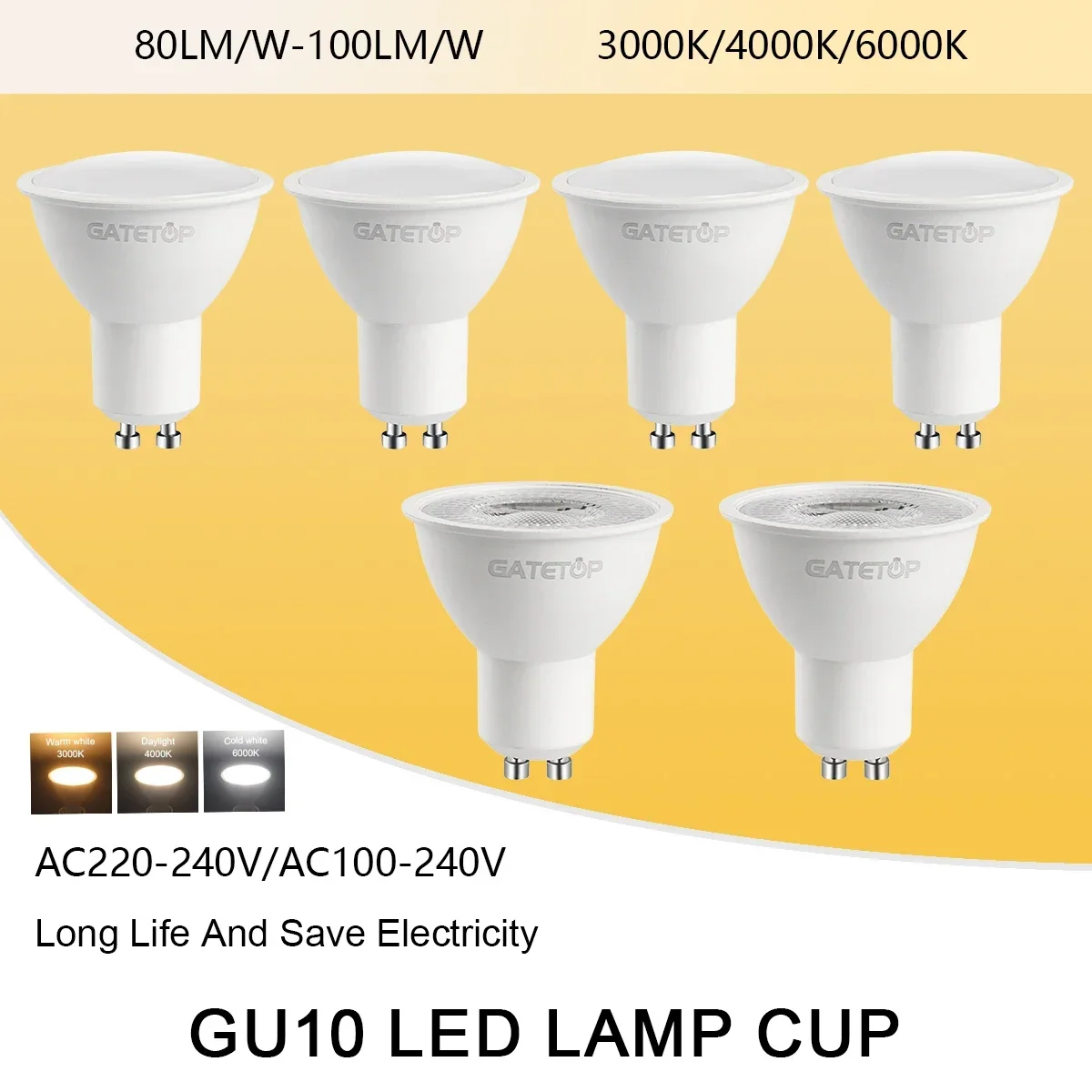 10PCS Energy Saving LED Spotlight GU10 5W AC 220V 120V Warm White Light No Flicker Replaceable 40W Halogen Lamp for Home Derec