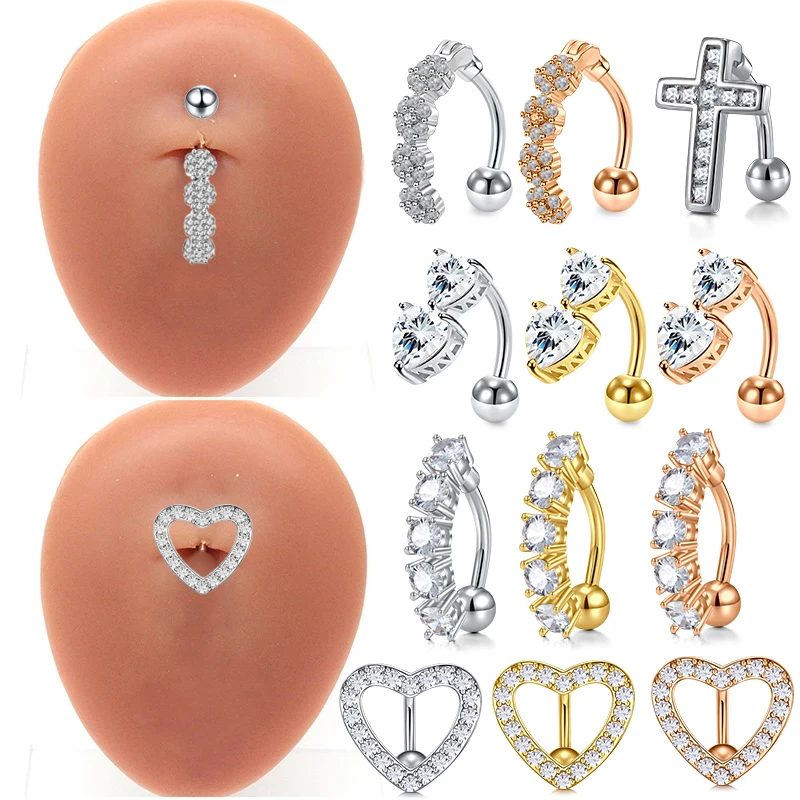 Belly Button Piercings Women Trendy Belly Piercing Stainless Steel Crystal Belly Button Piercings Dangle Flower Accessories Punk Women's Navel Rings
