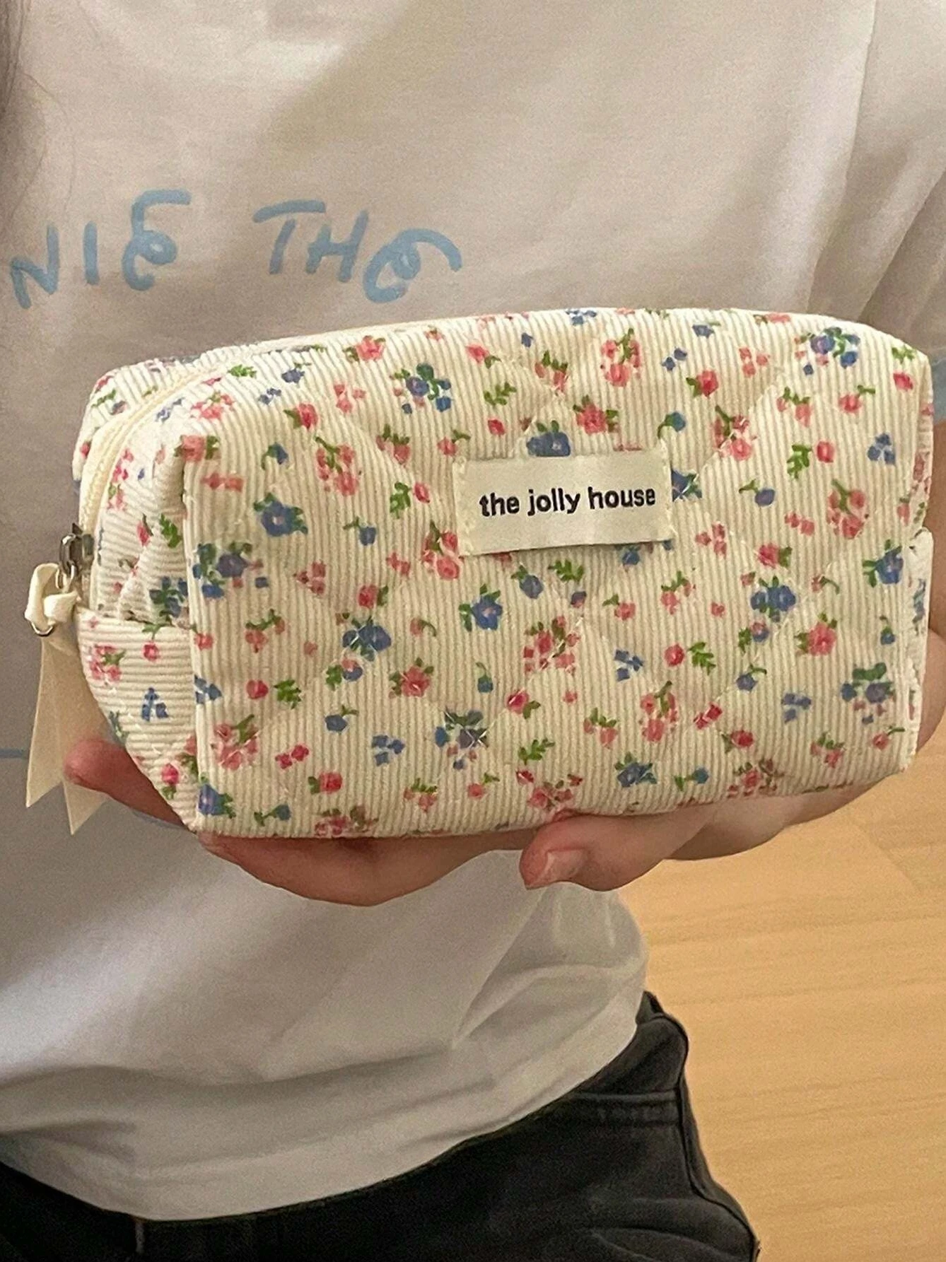 Lovely Floral Stitching Corduroy Cosmetic Bag For Storing Skin Care ltems Lipsticks Accessories Travel Necessity Birthday Gift 5