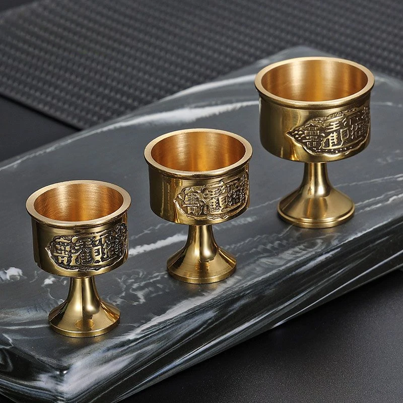 1pcs Thickened Brass Wine Glass Golden Tea Cup of Wealth Wine Glass Tribute Cup Lucky Buddha Water Small Middle Large
