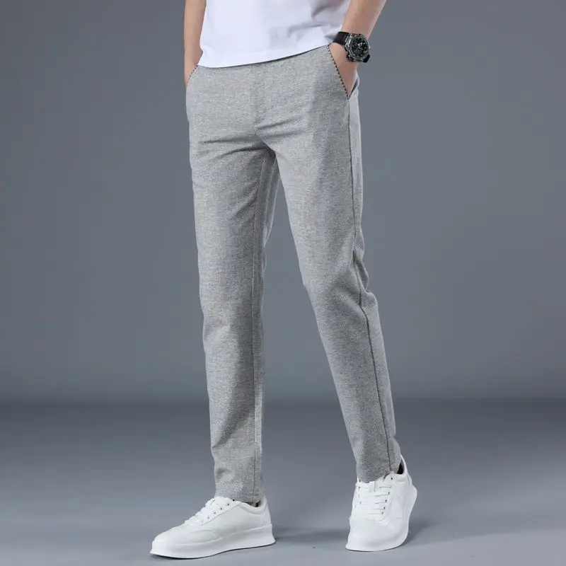 Spring Summer New Thin Fashion Korean Trendy Straight Casual Pants Men Solid Button Zipper Pocket Slim Fit Breathable Trousers