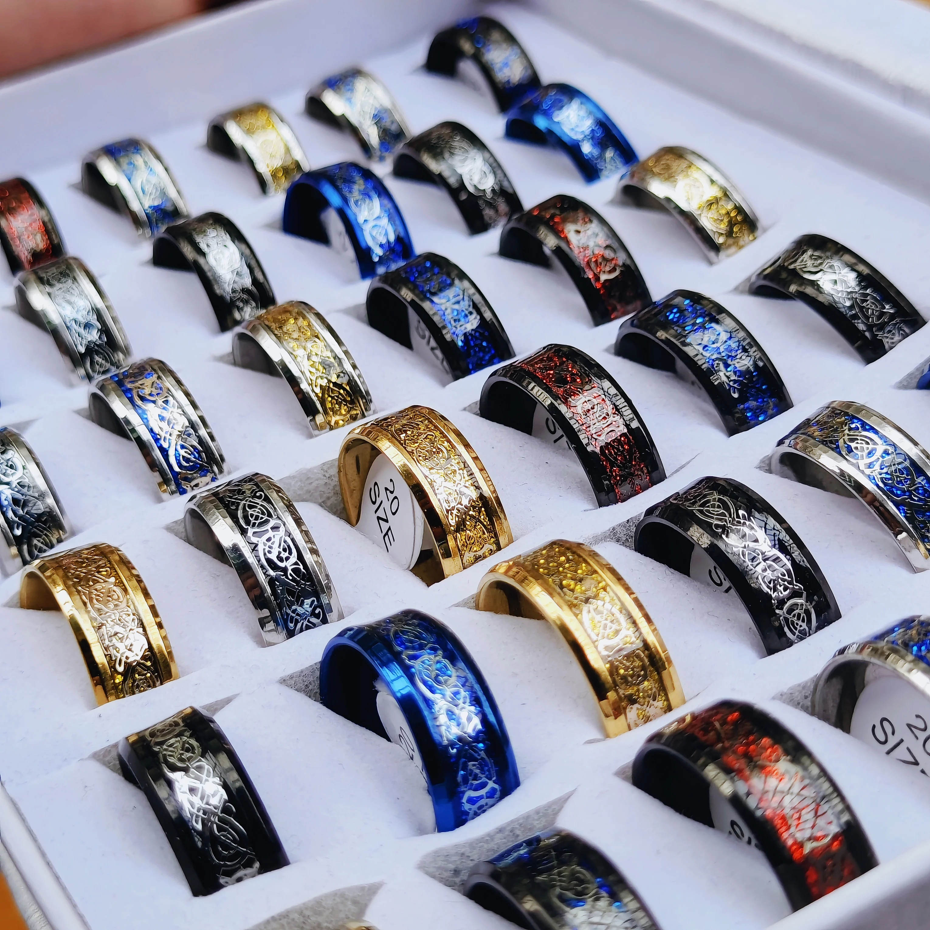 

Мужское кольцо с драконом из нержавеющей стали, 20 шт./партия, 8 мм