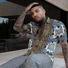 

Summer Man Hawaiian Harajuku Vintage Shirt 2021 Mens Ethnic Printed Lapel Short Sleeve Slim Shirts Men Shirts Chemise Homme