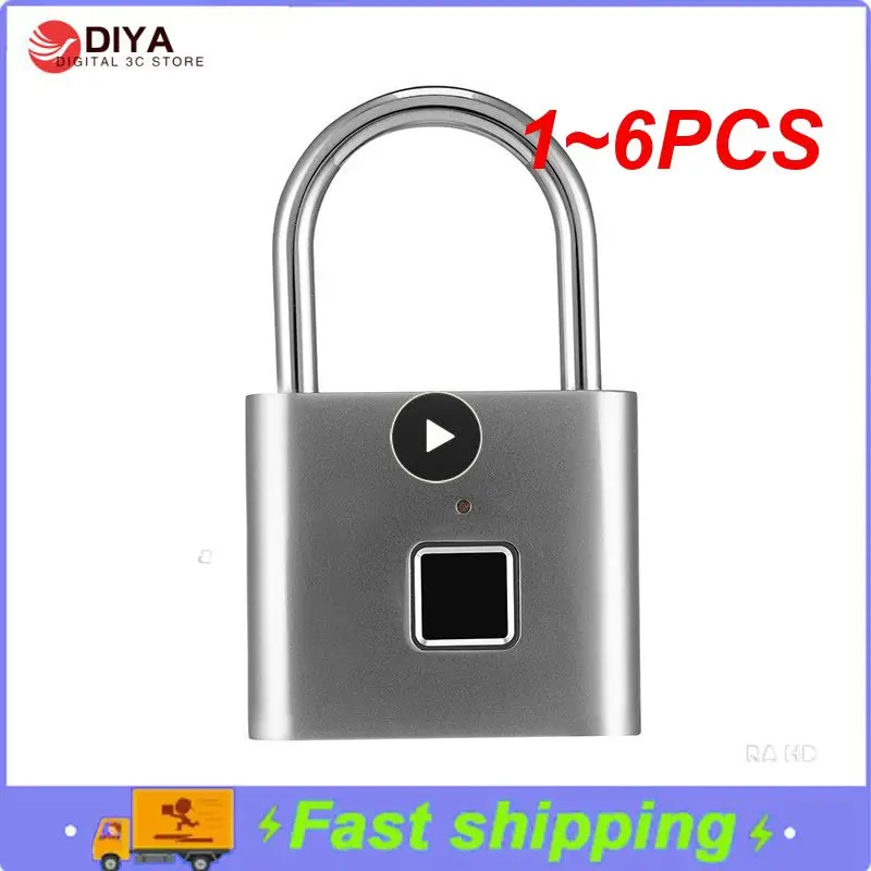 

1~6PCS Silver Fingerprint Lock Smart Padlock Thumbprint Door Padlocks Portable Anti-Theft Fingerprint Lock for Bag Drawer