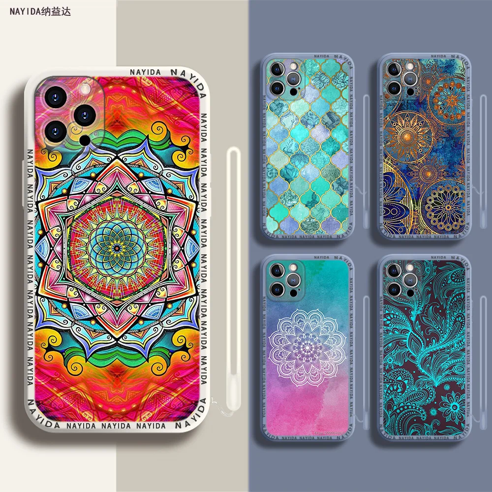 

Phone Case For iPhone 14 13 11 12 Mini Pro Max XS XR X Soft Silicone TPU Cover Sapphire Jade Stained Glass Mandalas