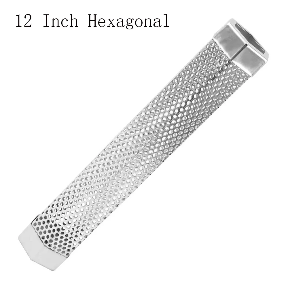 Stainless Steel BBQ Mesh Smoker Tube Filter Gadget Generator Pellet Smoking BBQ Accessories Tools Hexagon Round BBQ Smoked Tube 4