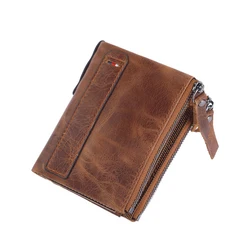 Luxury Genuine Leather Men's Wallet with Zipper Pocket and Card Holder (Brown)