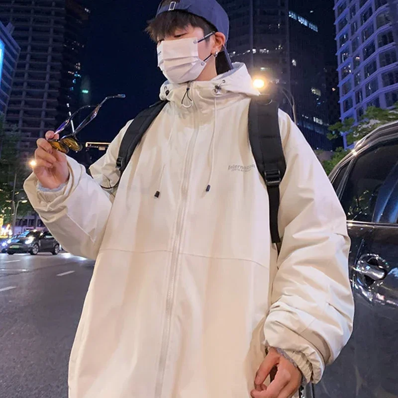 Casual Warm Fleece Parkas Men Solid Hooded Winter Padded Jackets Male Loose Two Sided Dressing Coats Man