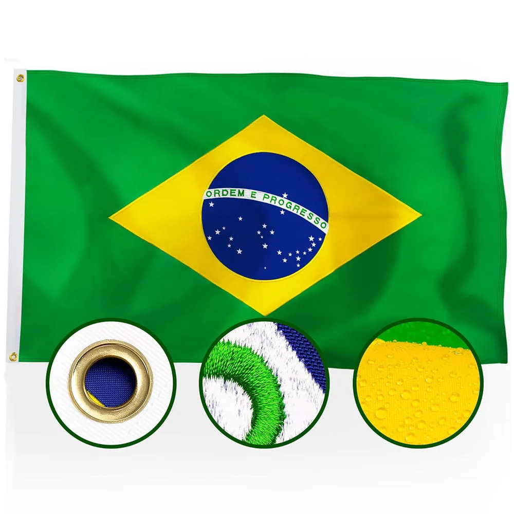 Bordado Bandeira Do Brasil Bandeira, Dupla Face, Heavy Duty, Premium Nylon, Ao ar livre, País Nacional, 3x5Ft, 90x150cm