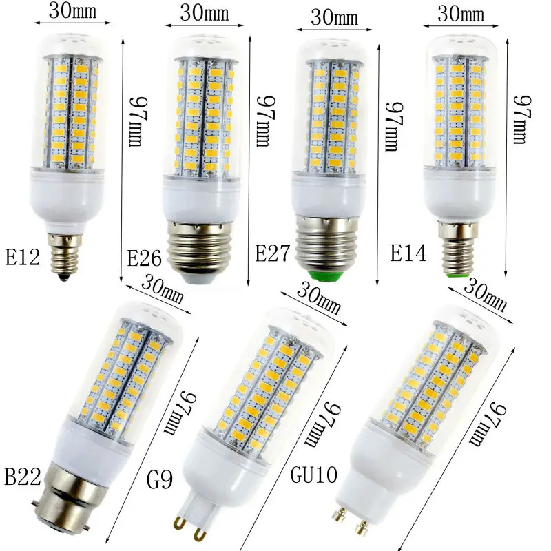 10pcs LED 램프 E12E14 B15 B22 E27 G9 GU10 LED 전구 5730SMD 옥수수 전구 24 36 48 56 69 72LED 샹들리에 촛불 110/220V