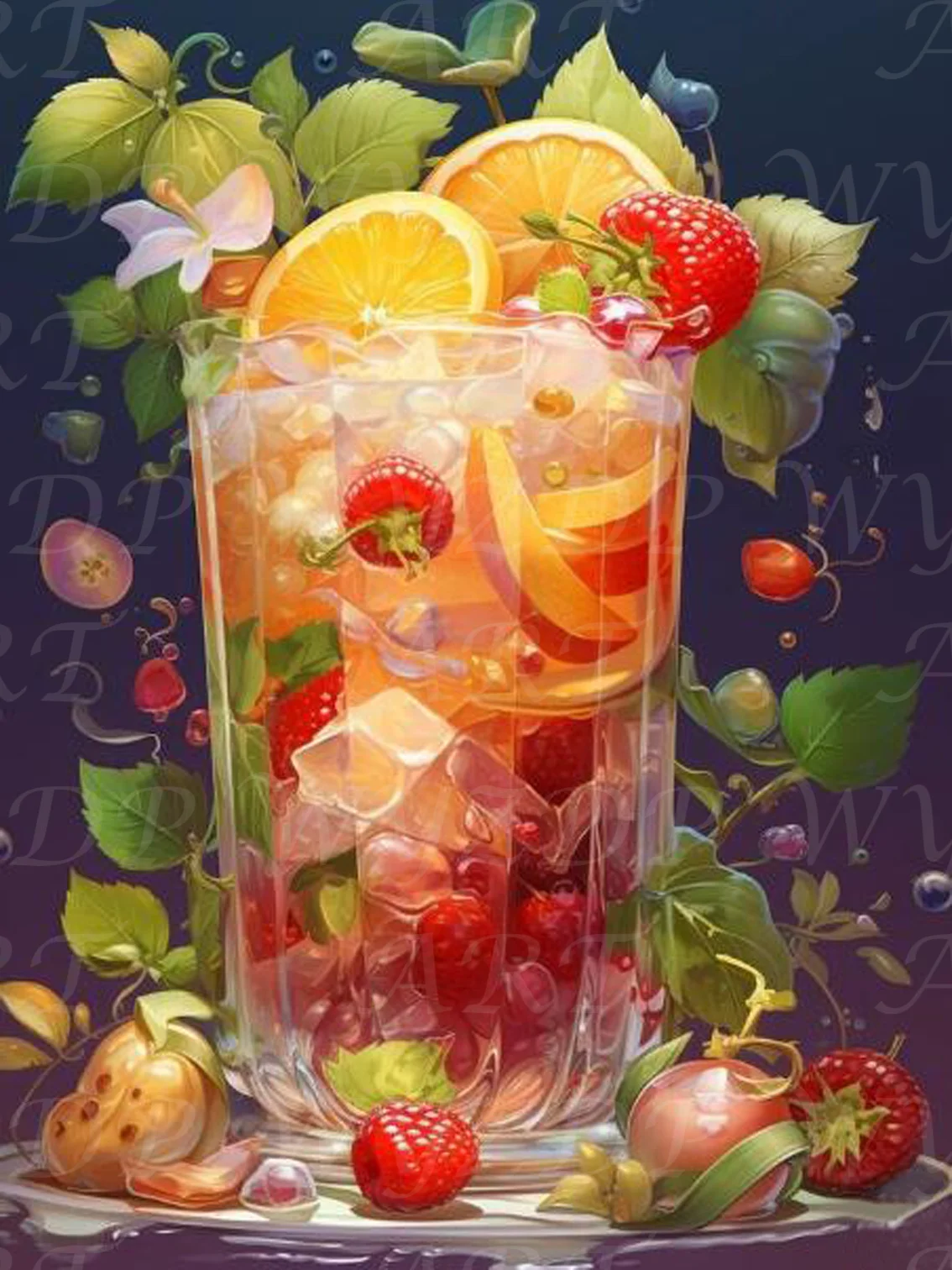 thumbnail image 1 of Kit de pintura de diamantes con polvo de hadas al 100 % de Landscape Fruit Cup, bordado de diamantes completo, puntada AB, arte de diamantes de cristal, decoración del hogar, 1 of 5