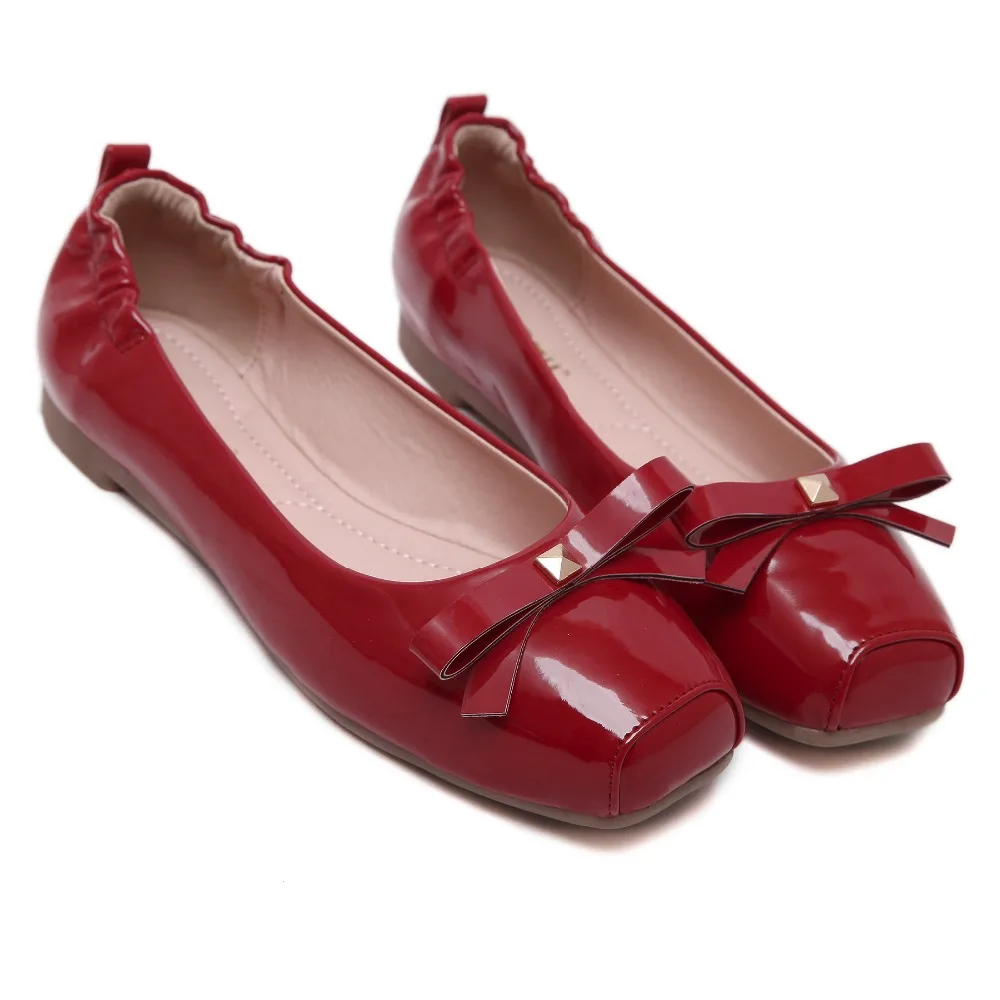 Newest Bowtie PU Square Toe Women Loafers Driving Casual Ballet Flats Shoes 2