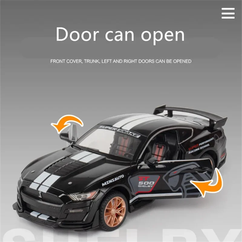 1/32 Ford Mustang Shelby GT500 Alloy Sports Car Model Diecast Metal Car Model Simulation Sound and Light Collection Kid Toy Gift 4