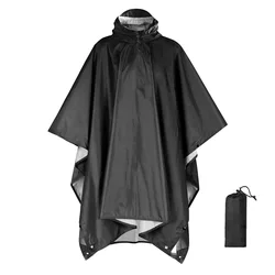 Versatile Outdoor Waterproof Poncho with Hood (Black Classic style)