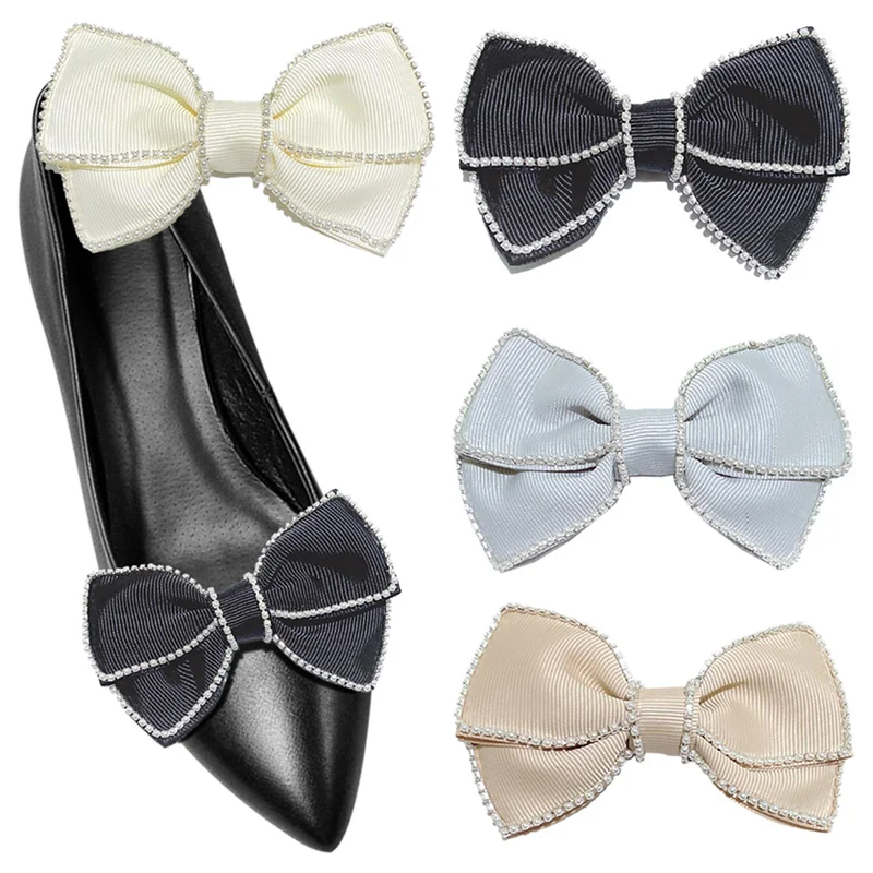 Elegant Bow Shoe Clips Pearl Chain Detachable Shoe Decoration Women Shoe Embellishment Diy