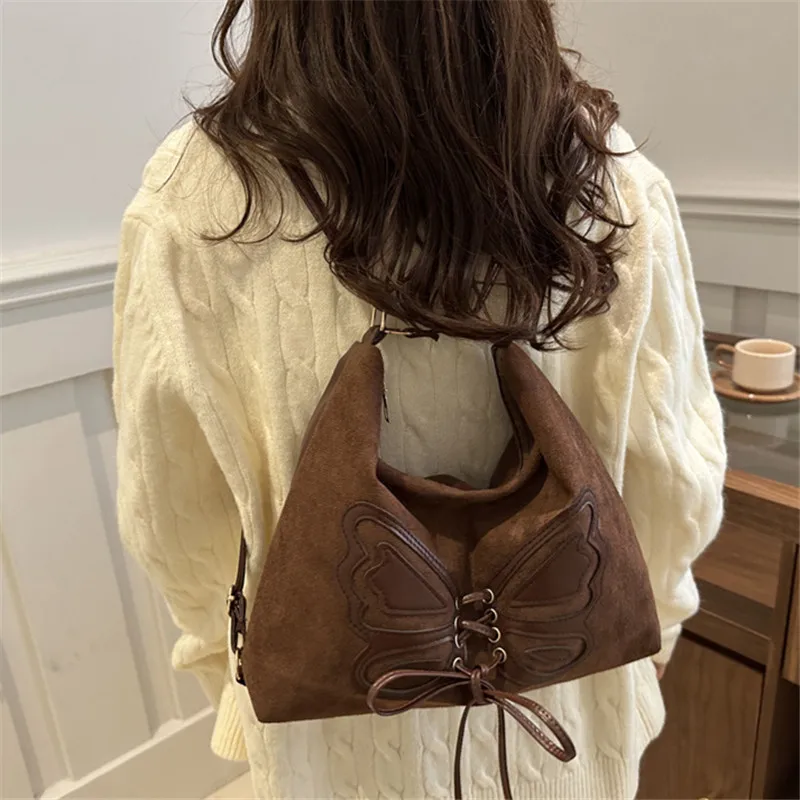 Large Capacity Bow Tie Backpack, New Retro Single Handbag Shoulder Messenger Bag, High Grade Matte Leather Tote Cross Body Bags