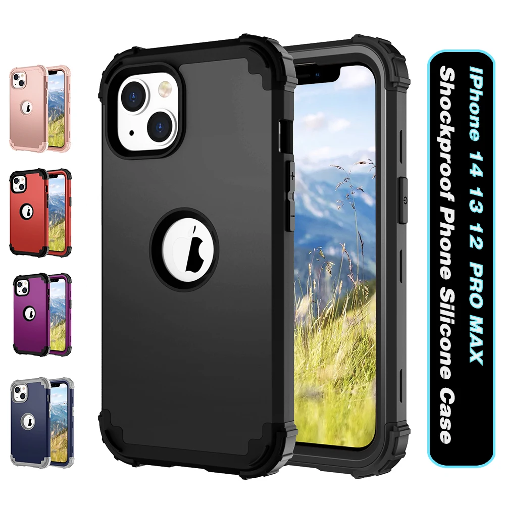 

Чехол для iPhone 14, противоударный для телефона 13, 12, 11 Pro Max, XR, X, XS, 7, 8 Plus, трехслойный Гибридный полноразмерный защитный противоударный бронированный чехол