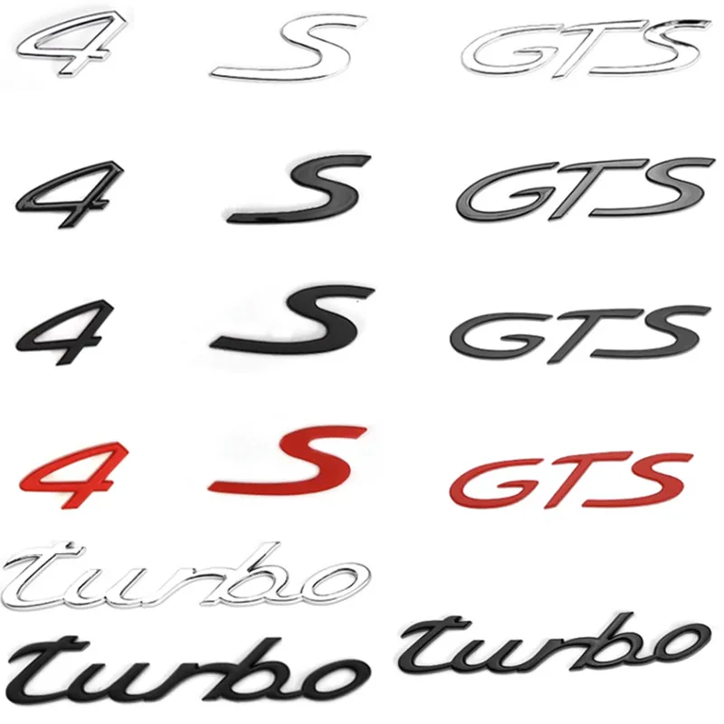 3D ABS Silver Black Red Letters " Turbo " "4" "GTS"Words Car Rear Trunk Lids Emblem Badges
