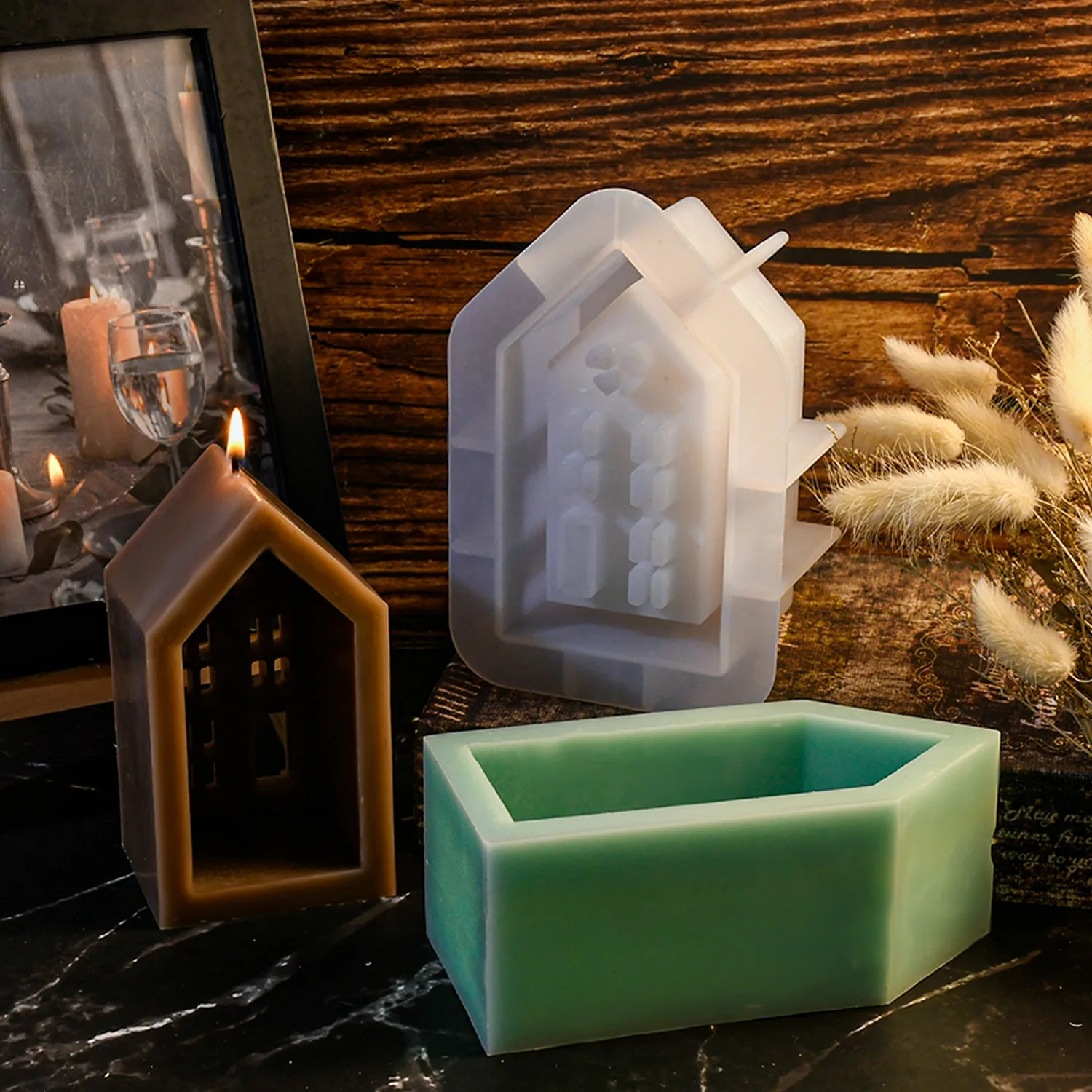 House Candle Silicone Mold DIY Simulation Villa Art Candle Making Tool Epoxy Resin Plastic Molds Set Christmas Decoration Gift
