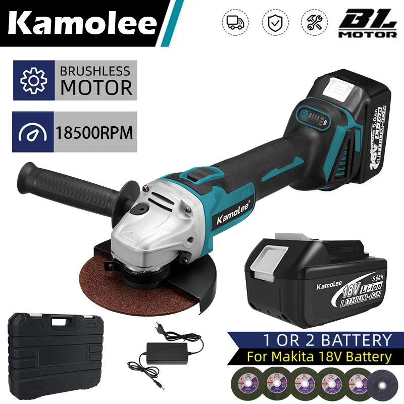 

Kamolee Tool 18500rpm 100mm/125mm 4/5 Inches Cordless Brushless Electric Angle Grinder 4 Speed Compatible For Makita 18V Battery