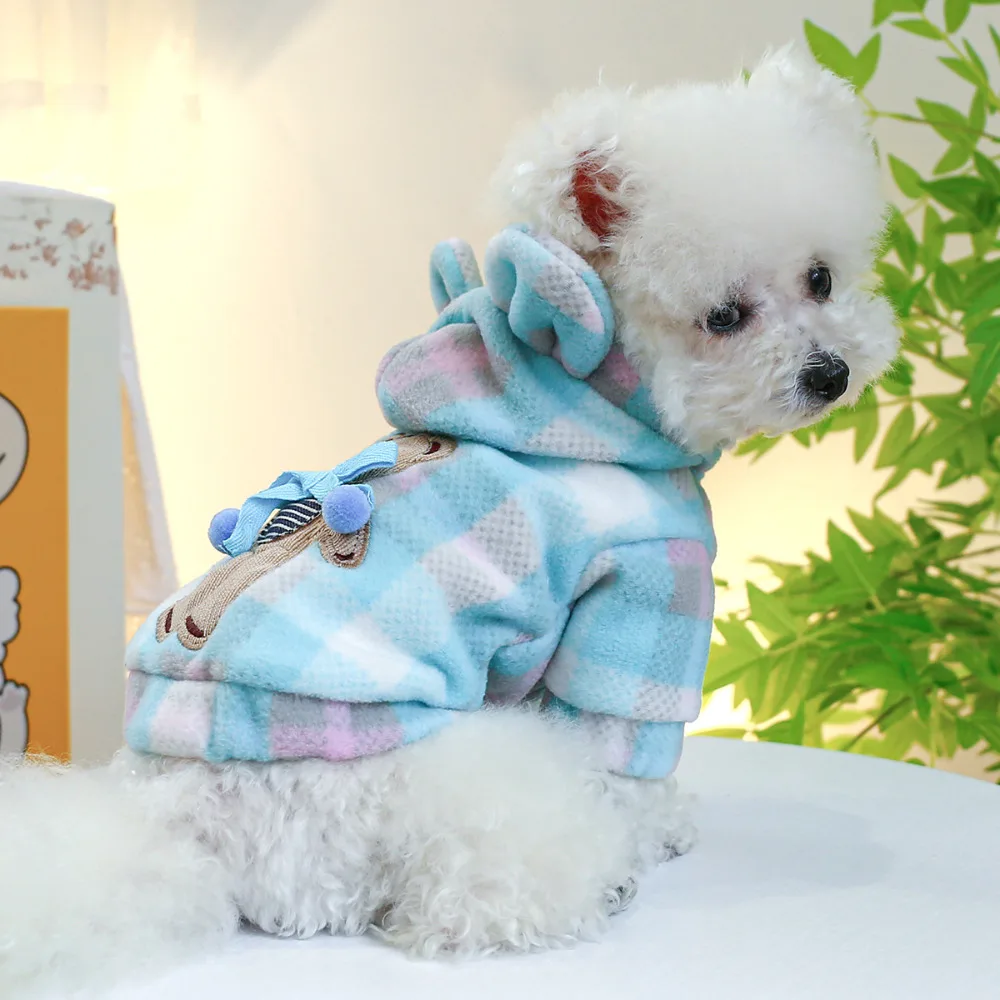 

Puppy Clothes Winter Autumn Plaid Hoodie Pet Cute Desinger Jacket Small Dog Cartoon Sweater Cat Harness Yorkshire Schnauzer Pug