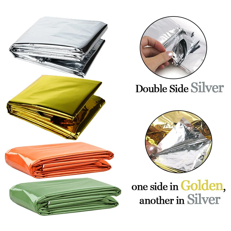 Folding Emergency Blanket Outdoor Survival Rescue First Aid Foil Thermal Blanket Windproof Keep Warm Blankets for Camping Hiking