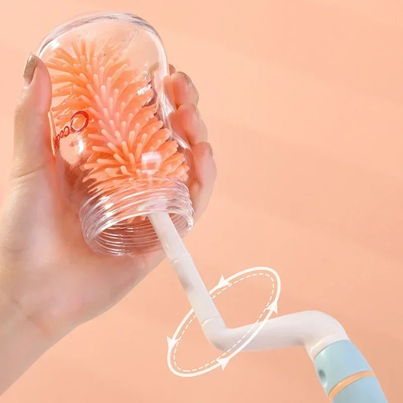 360 Degree Rotation 3 in 1 Cleaning Brush Set Silicone Baby Bottle Pacifier Brush Wash Water Cup Container Straw