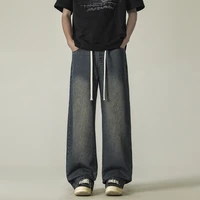 full length men's oversize y2k black big boys jeans for man washed straight leg casual loose wide baggy pants Men trousers denim