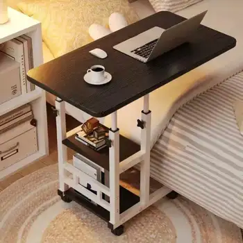 Double-Layer Foldable Desk with Wheels Adjustable Height Mobile Workstation 1