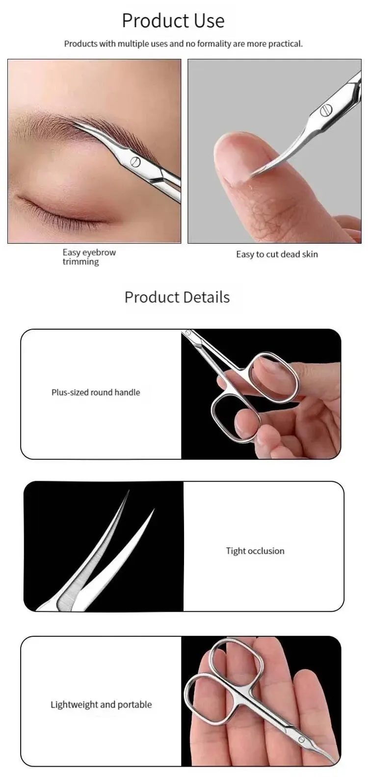 Description Picture 6 of itemStainless Steel Nail Shave Eyebrow Pointed Scissors Beauty Scissors Treatment Cuticle Bend Front Dead Skin Nail Scissors