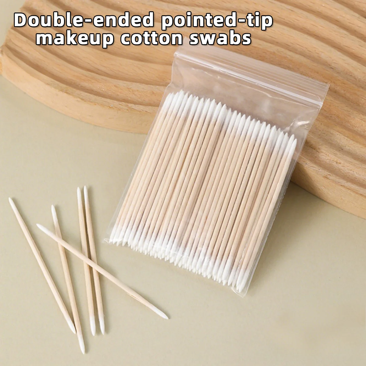 Double Ended Medical Cotton Swab with Wooden Base and Fine Tip Micro Brush for Nose and Ear Cleaning and Makeup Application