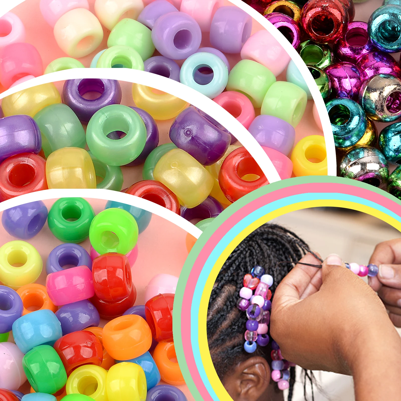 2400pcs Acrylic Pony Kandi Beads Kit Large Hole Hair Beads for